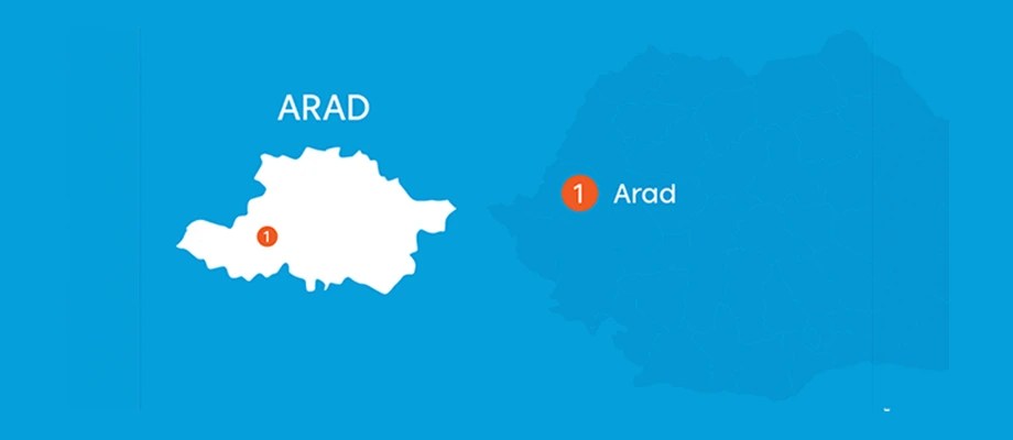 Harta judetului Arad, parte din reteaua de distributie a energiei electrice prezentata pe reteleelectrice.ro